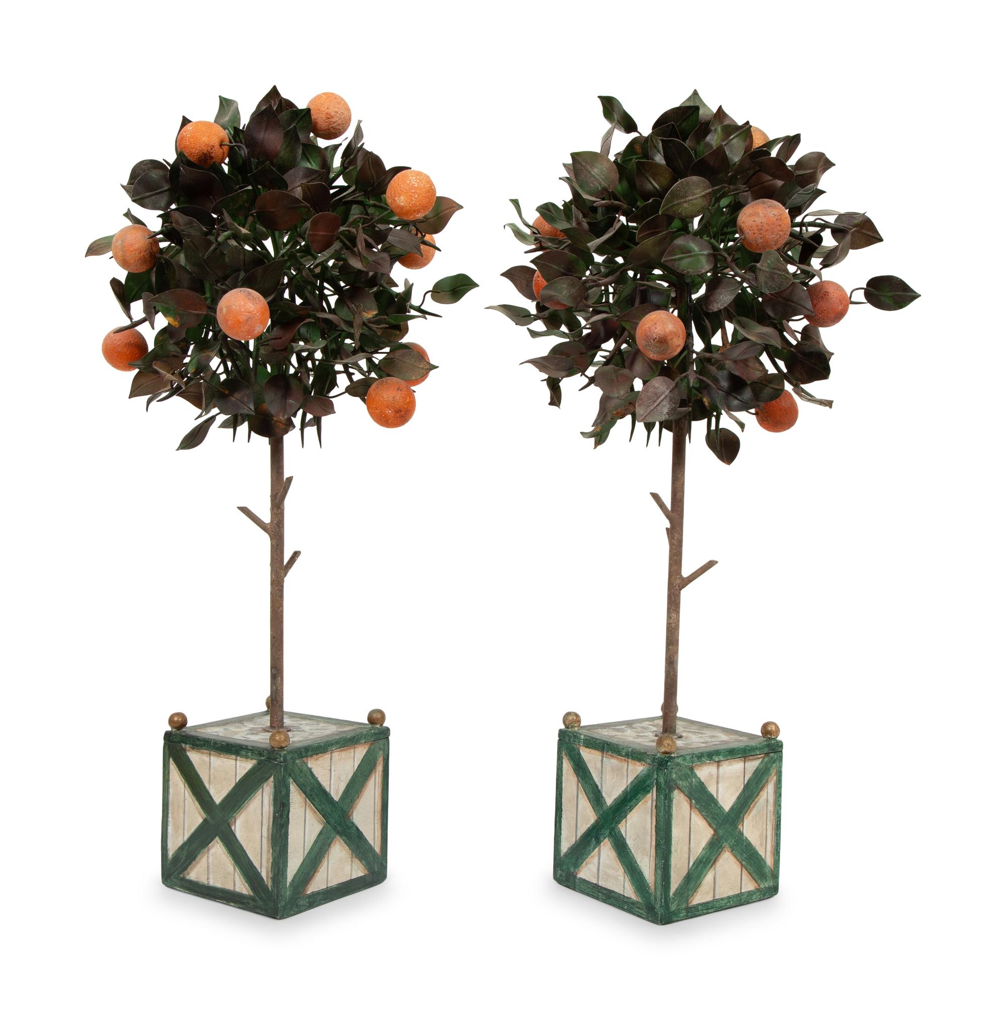 A Pair of Tole Peinte Orange Tree Topiaries