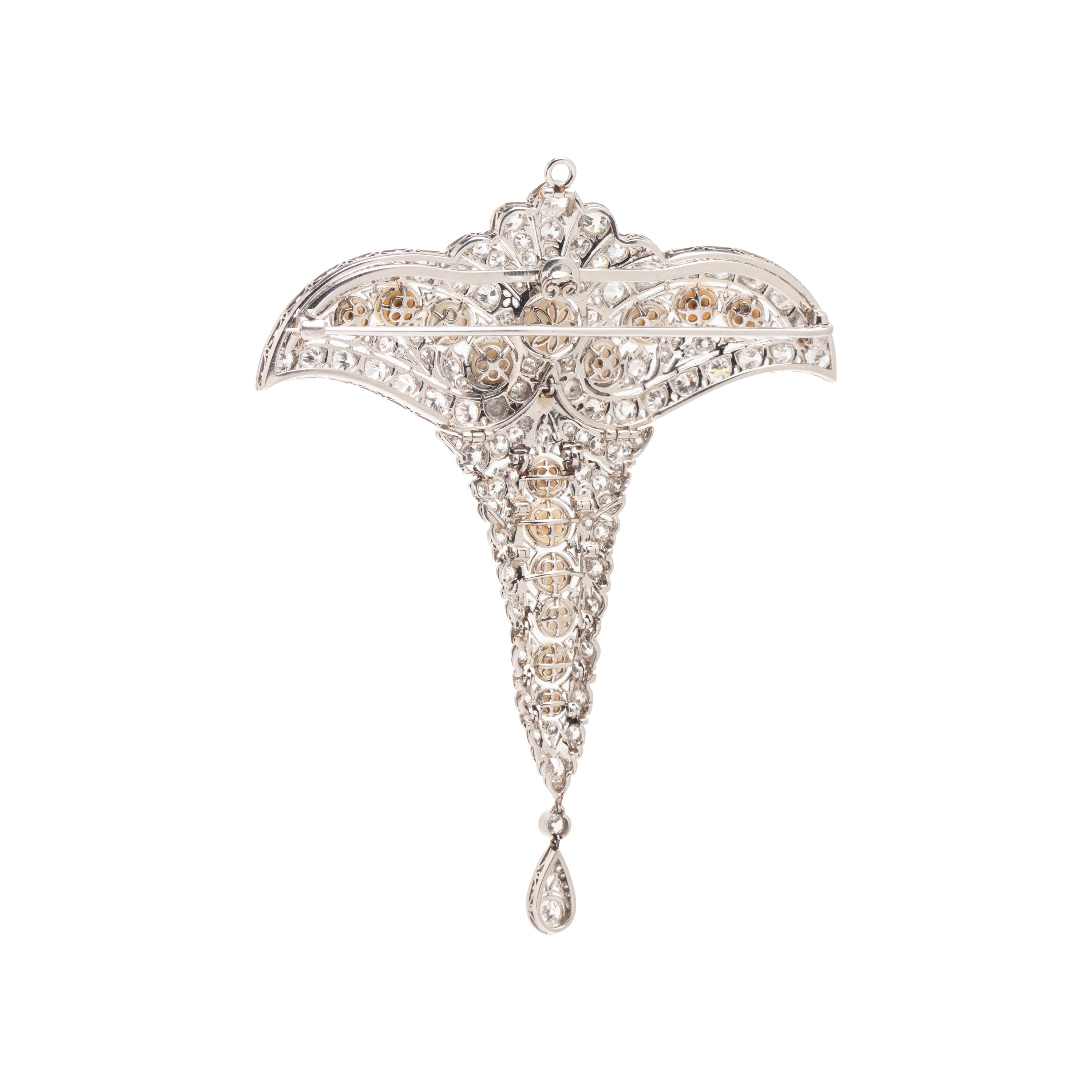EDWARDIAN, NATURAL PEARL, DIAMOND AND PLATINUM BROOCH