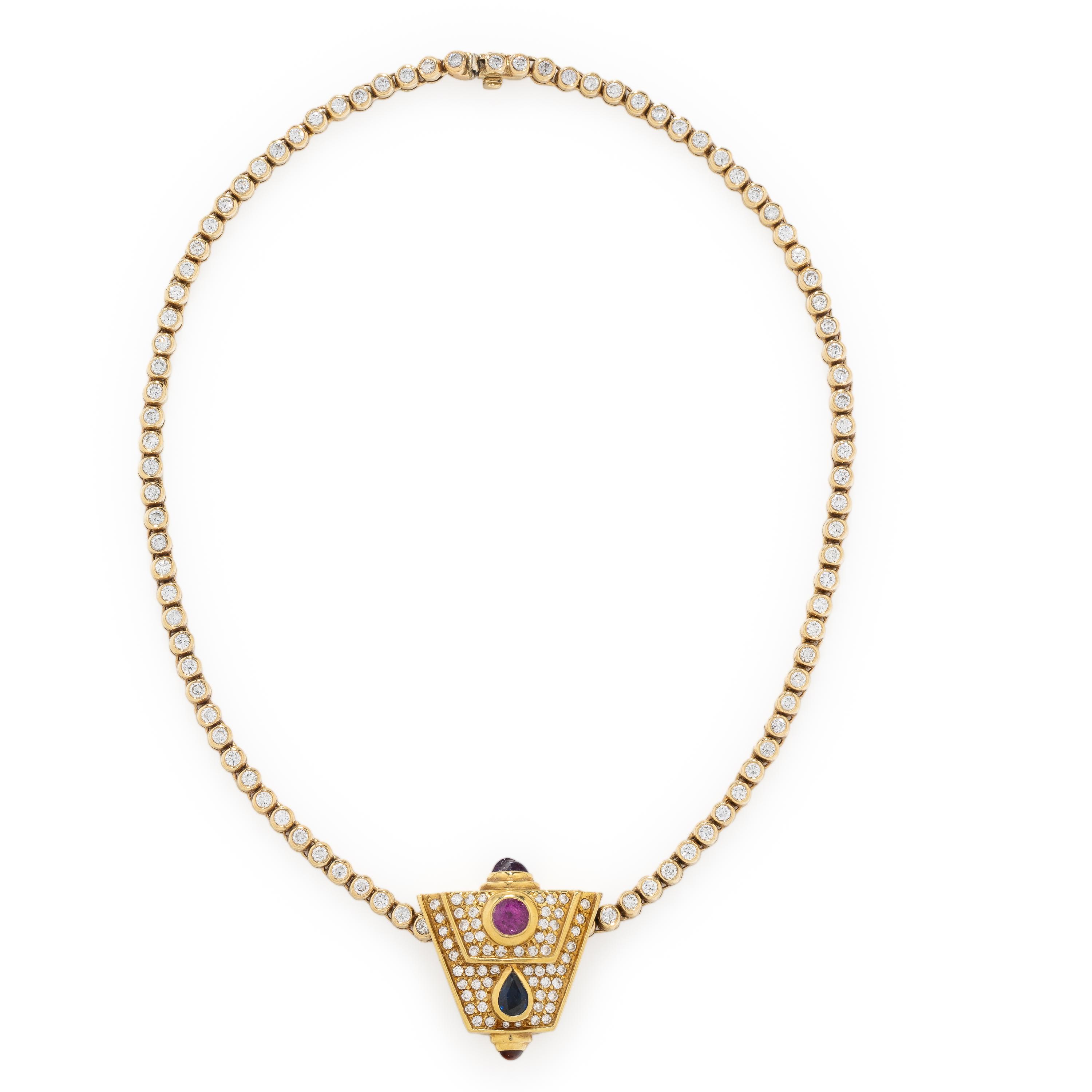 Diamond, Multigem, and Yellow Gold Slide Pendant Necklace