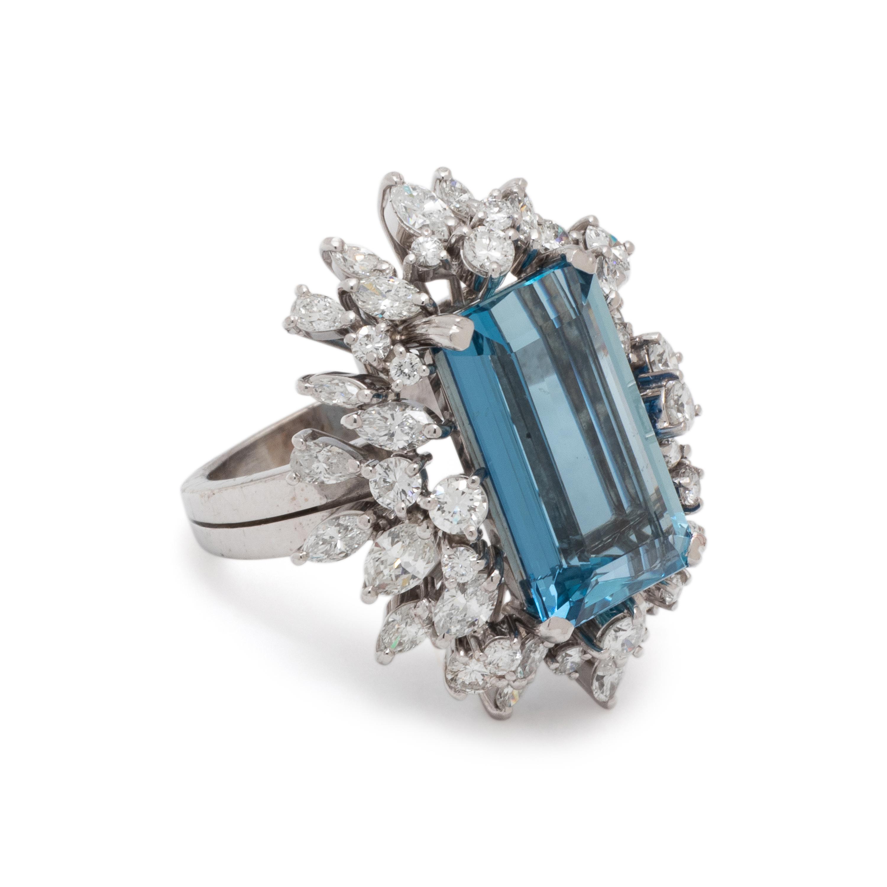 AQUAMARINE AND DIAMOND RING