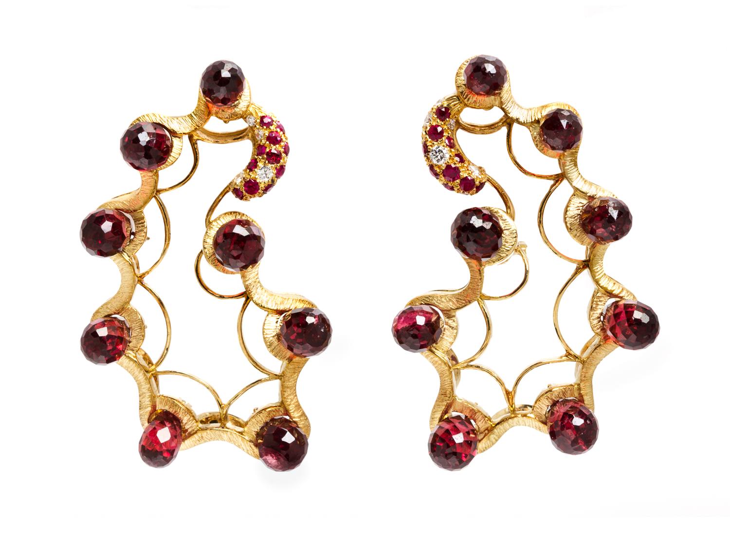 A Pair of 18 Karat Yellow Gold, Sapphire, Ruby and Diamond Earclips, N. Varney, 22.80 dwts.