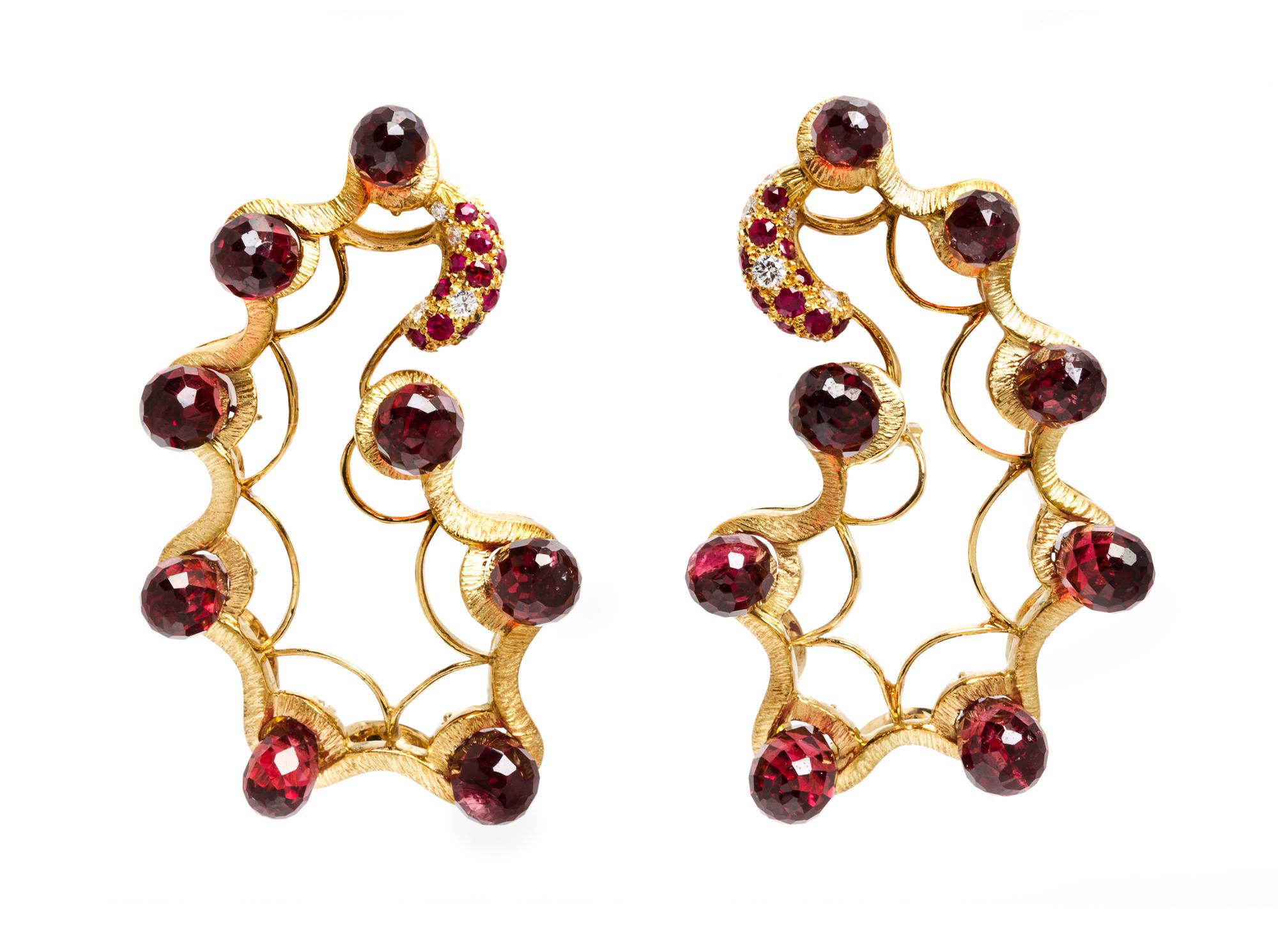A Pair of 18 Karat Yellow Gold, Sapphire, Ruby and Diamond Earclips, N. Varney, 22.80 dwts.
