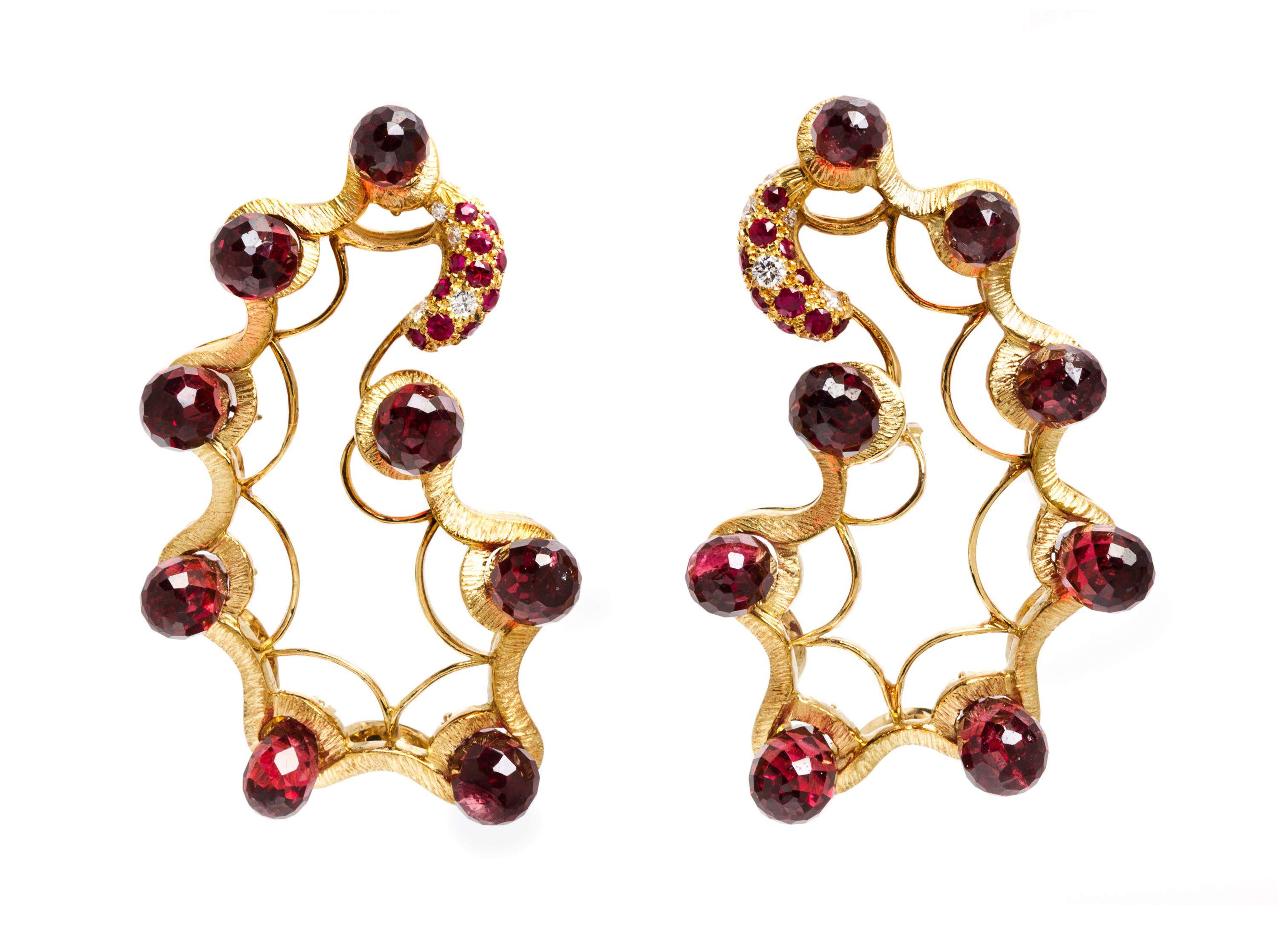 A Pair of 18 Karat Yellow Gold, Sapphire, Ruby and Diamond Earclips, N. Varney, 22.80 dwts.