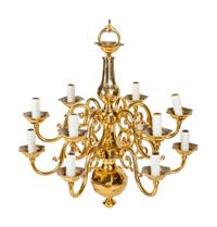 A Dutch Baroque Style Brass Twelve-Light Chandelier