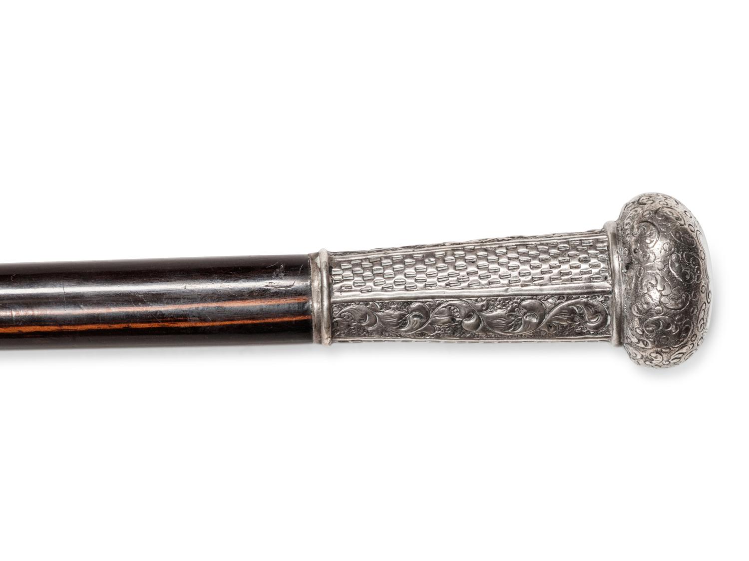 A Continental Silver Mounted Ebony Walking Stick