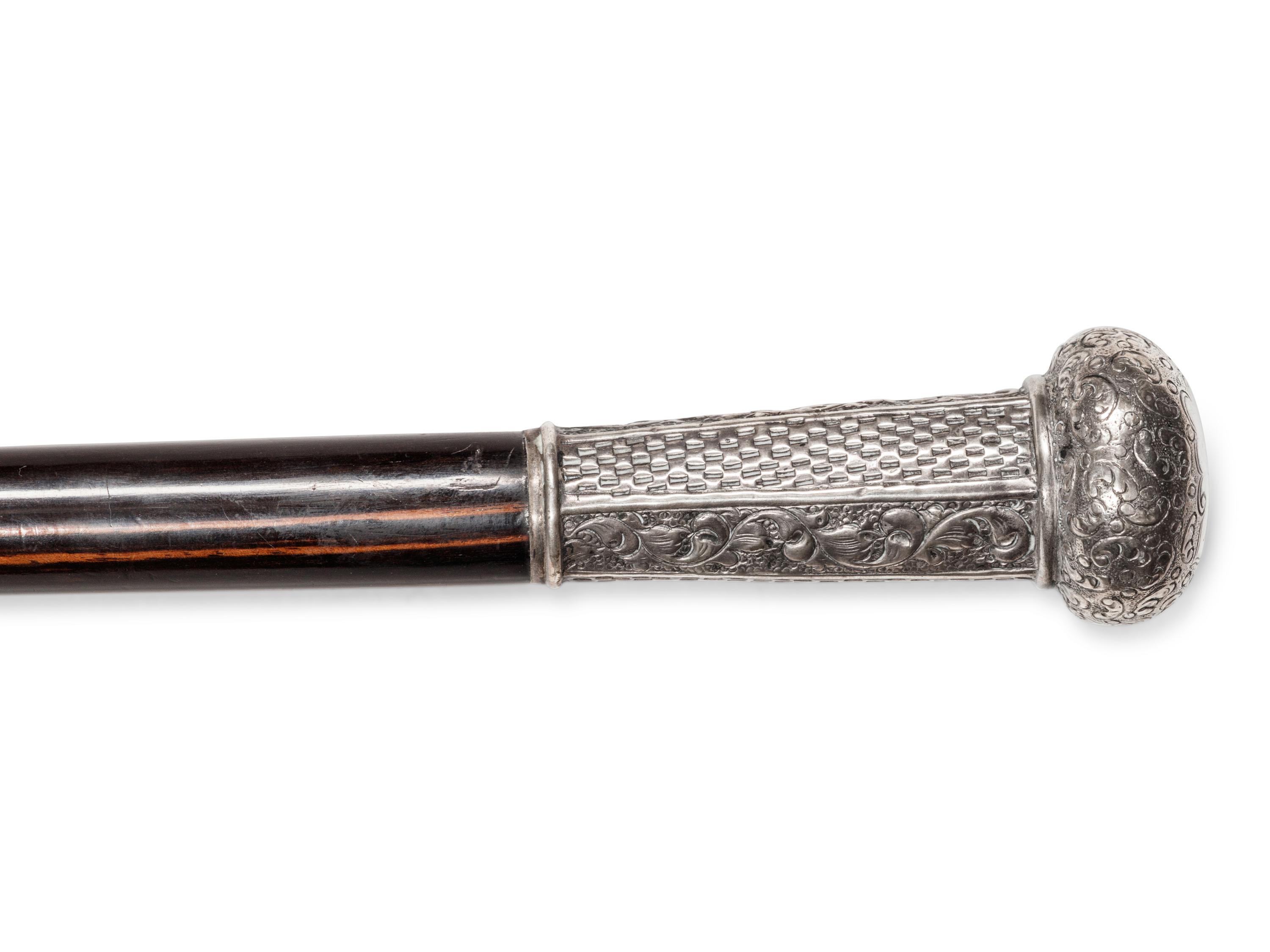 A Continental Silver Mounted Ebony Walking Stick