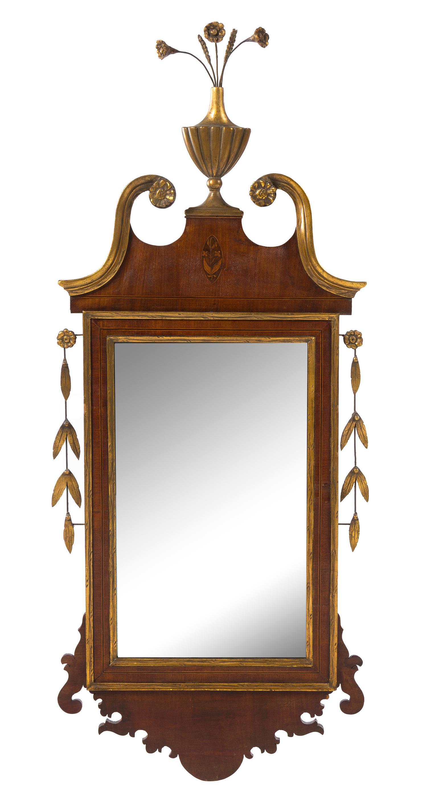 A Federal Mahogany and Giltwood Mirror Height 46 3/4 x width 18 1/2 inches. — EARLY 19TH CENTURY