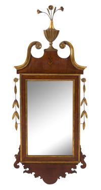 A Federal Mahogany and Giltwood Mirror Height 46 3/4 x width 18 1/2 inches. — EARLY 19TH CENTURY