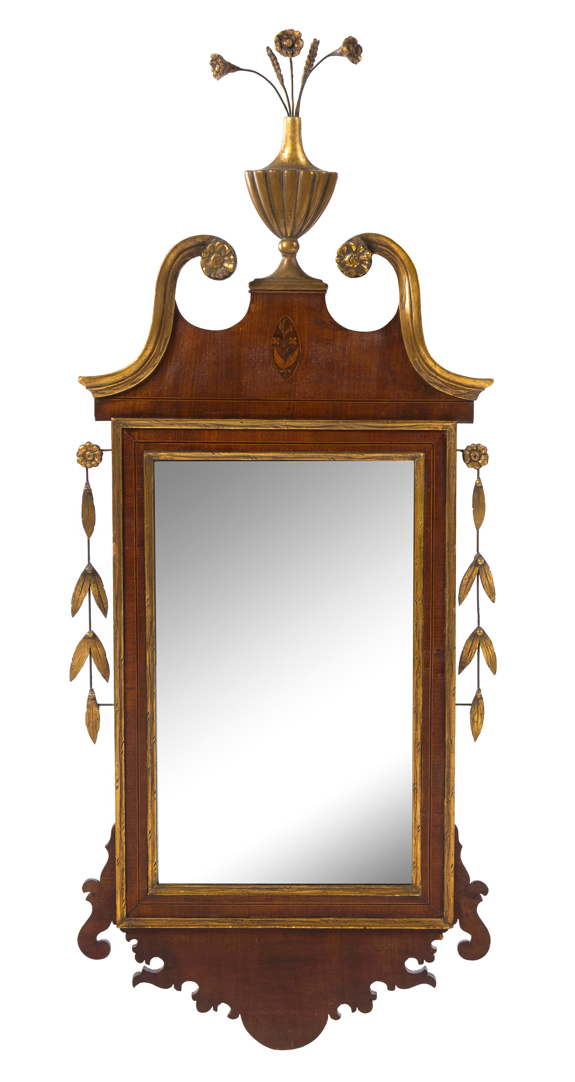 A Federal Mahogany and Giltwood Mirror Height 46 3/4 x width 18 1/2 inches. — EARLY 19TH CENTURY