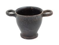 A Greek Pottery Black Slip Decorated Wine Cup Diameter 5 1/2 inches.