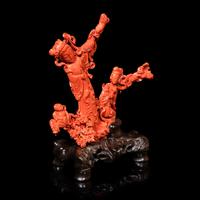 A Large Chinese Red Coral Carving, 20th Century 近代 紅珊瑚雕天女散花連木座