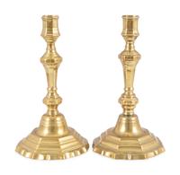 A Matched Pair of French Cast Brass Octagonal Candlesticks