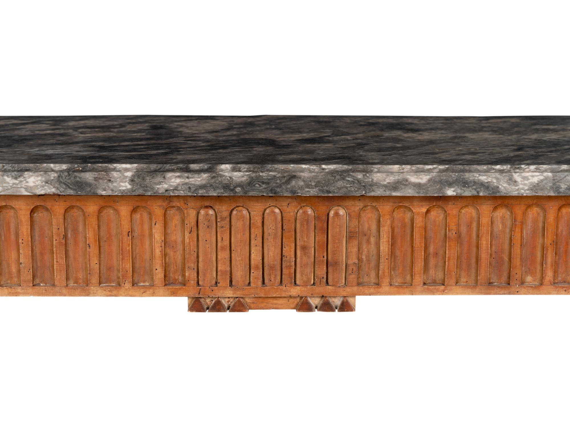 A Louis XVI Provincial Stained Fruitwood Marble-Top Console Table