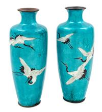 A Pair of Japanese Cloisonne Vases Height 12 inches. — 20TH CENTURY