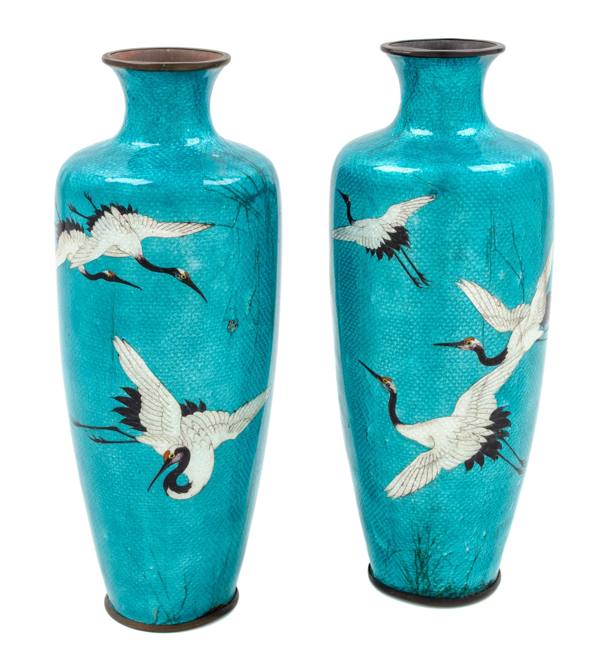 A Pair of Japanese Cloisonne Vases Height 12 inches. — 20TH CENTURY