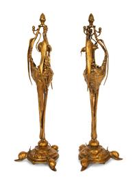 A Pair of French Gilt Metal Animalier Sculptures after Auguste Nicolas Caïn