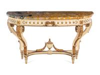 A Louis XVI Style Painted and Parcel Gilt Marble-Top Console Table