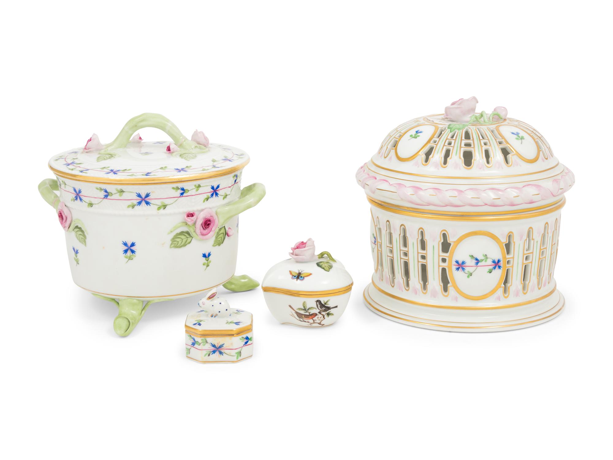 A Group of Herend Porcelain Table Articles