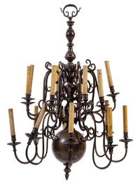 A La Salle Hotel Brass Sixteen-Light Chandelier Height 52 x diameter 33 inches. — CIRCA 1909