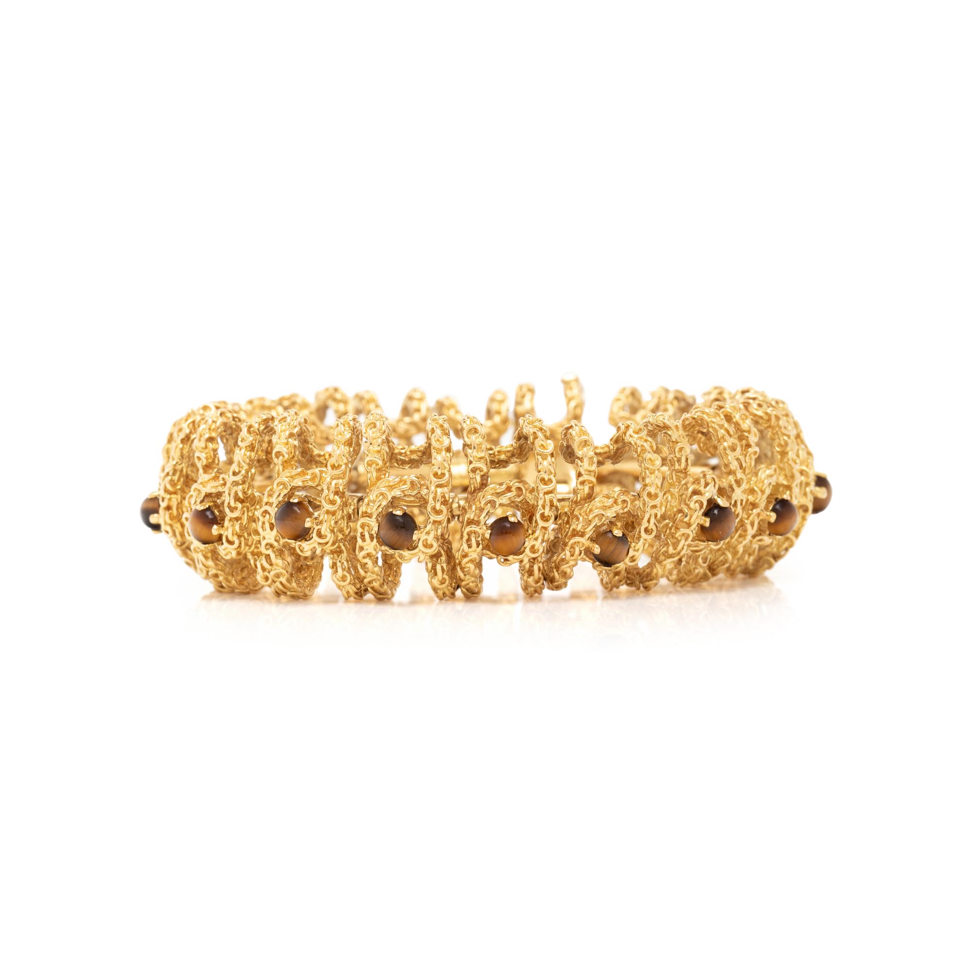 LUCAS, YELLOW GOLD AND TIGER'S EYE OPENWORK BRACELET