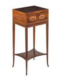 A George III Inlaid and Figured Mahogany Work Box on Stand