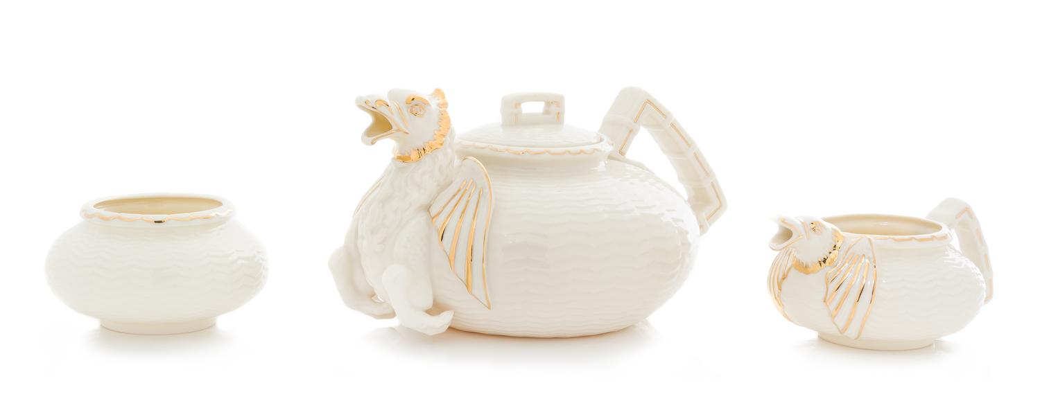 A Belleek Chinese Tea Service Width of first over handle 10 inches. — BELLEEK COLLECTORS SOCIETY MARK