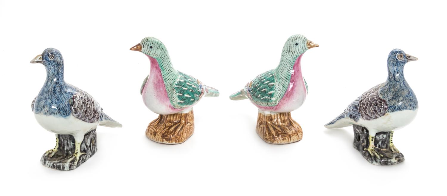 Two Pairs of Chinese Export Famille Rose Porcelain Pigeons