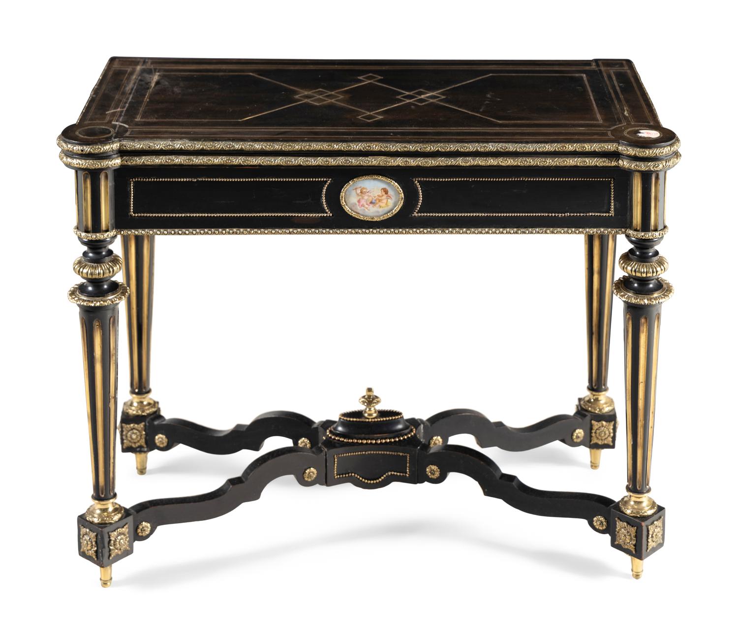 A Napoleon III Brass Inlaid Ebonized Game Table