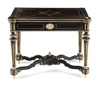 A Napoleon III Brass Inlaid Ebonized Game Table