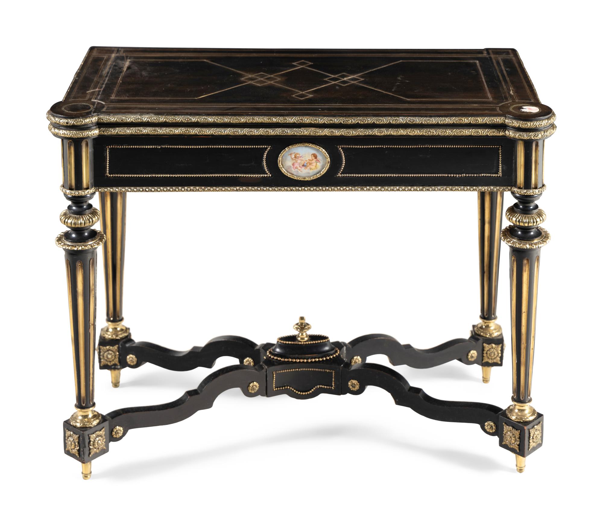 A Napoleon III Brass Inlaid Ebonized Game Table