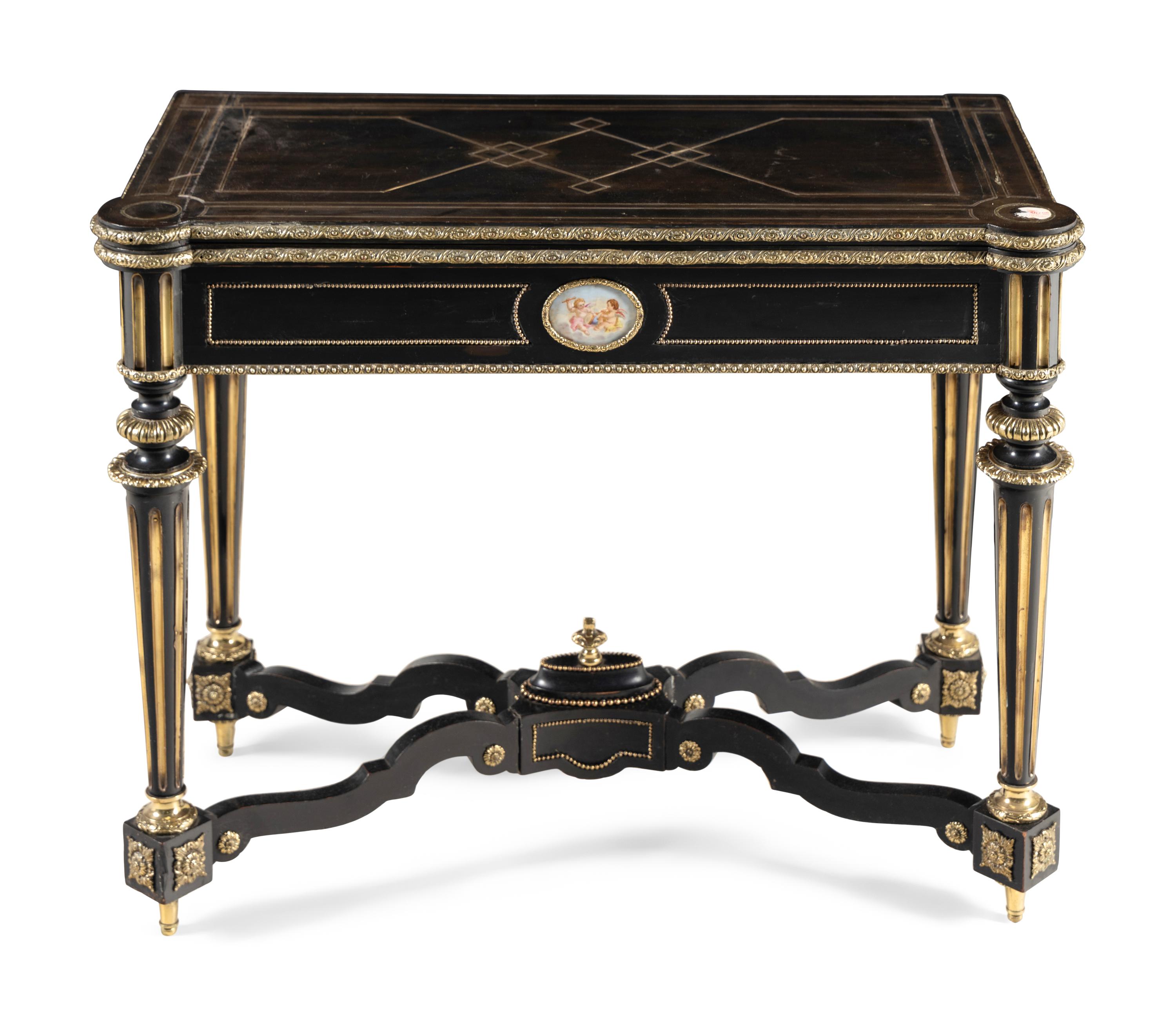 A Napoleon III Brass Inlaid Ebonized Game Table