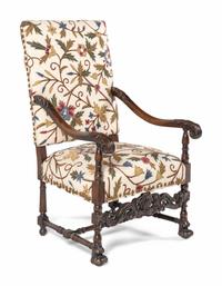 A William and Mary Style Walnut Armchair with Crewelwork Upholstery