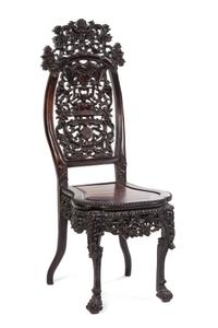 A Chinese Carved Hardwood Chair 19TH CENTURY Height 46 7/8 inches. — 19TH CENTURY