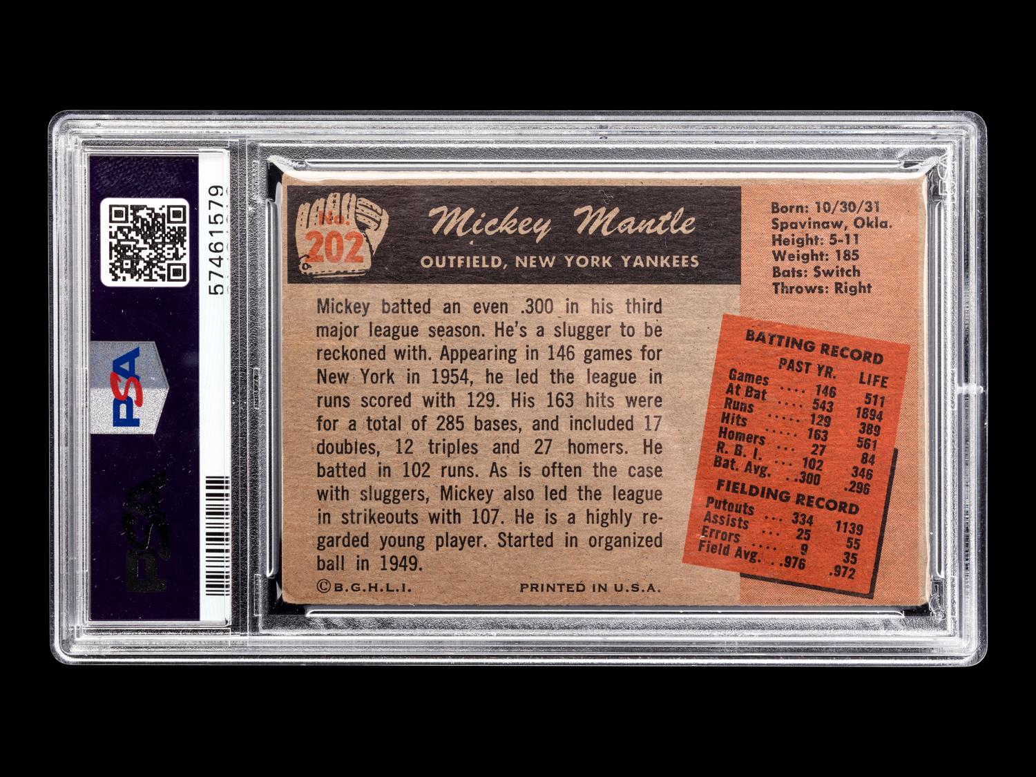 A 1955 Bowman Mickey Mantle Baseball Card No. 200 (PSA 2 GOOD)