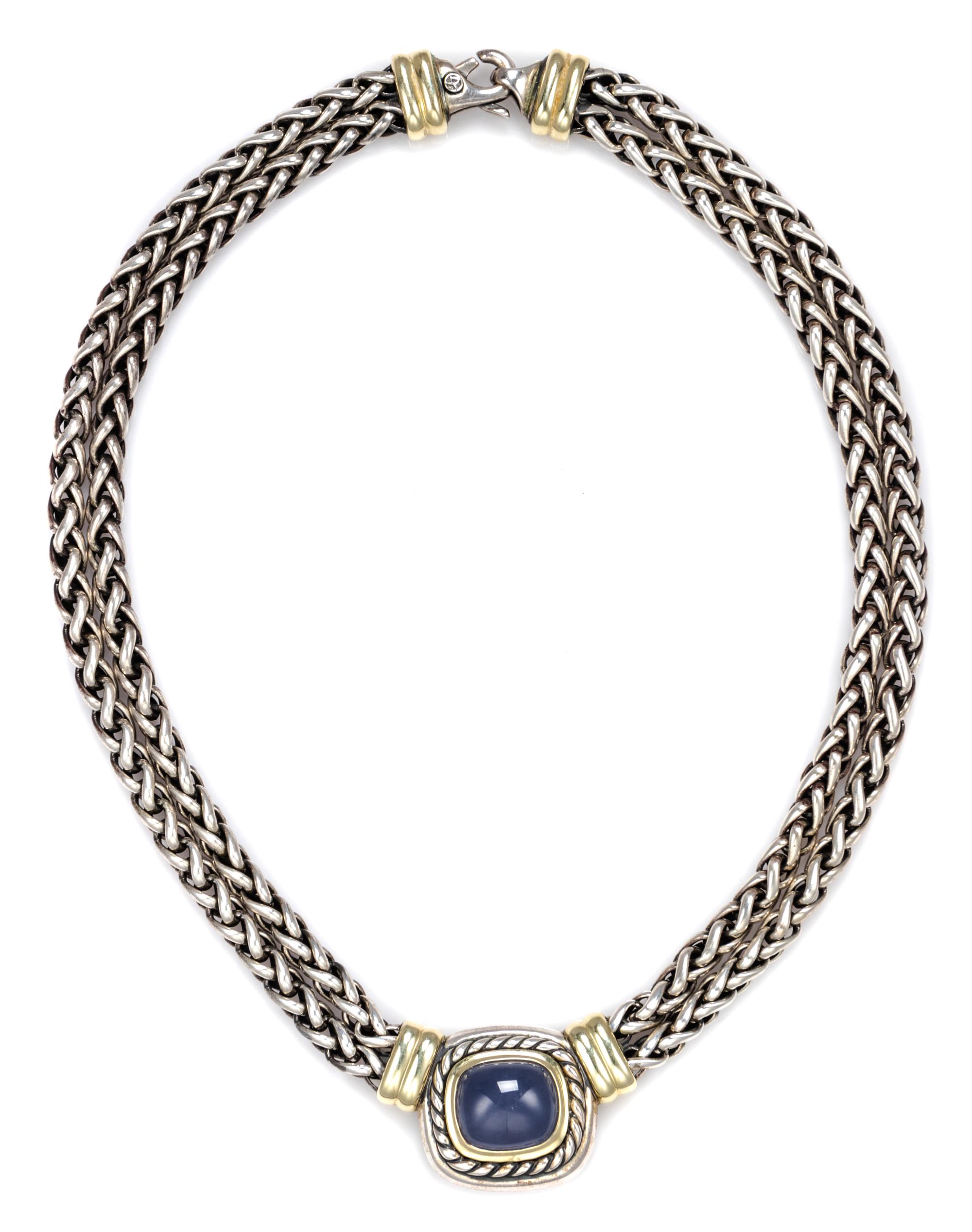 A Sterling Silver, 14 Karat Yellow Gold and Blue Chalcedony 'Albion' Necklace, David Yurman, 85.80 dwts.