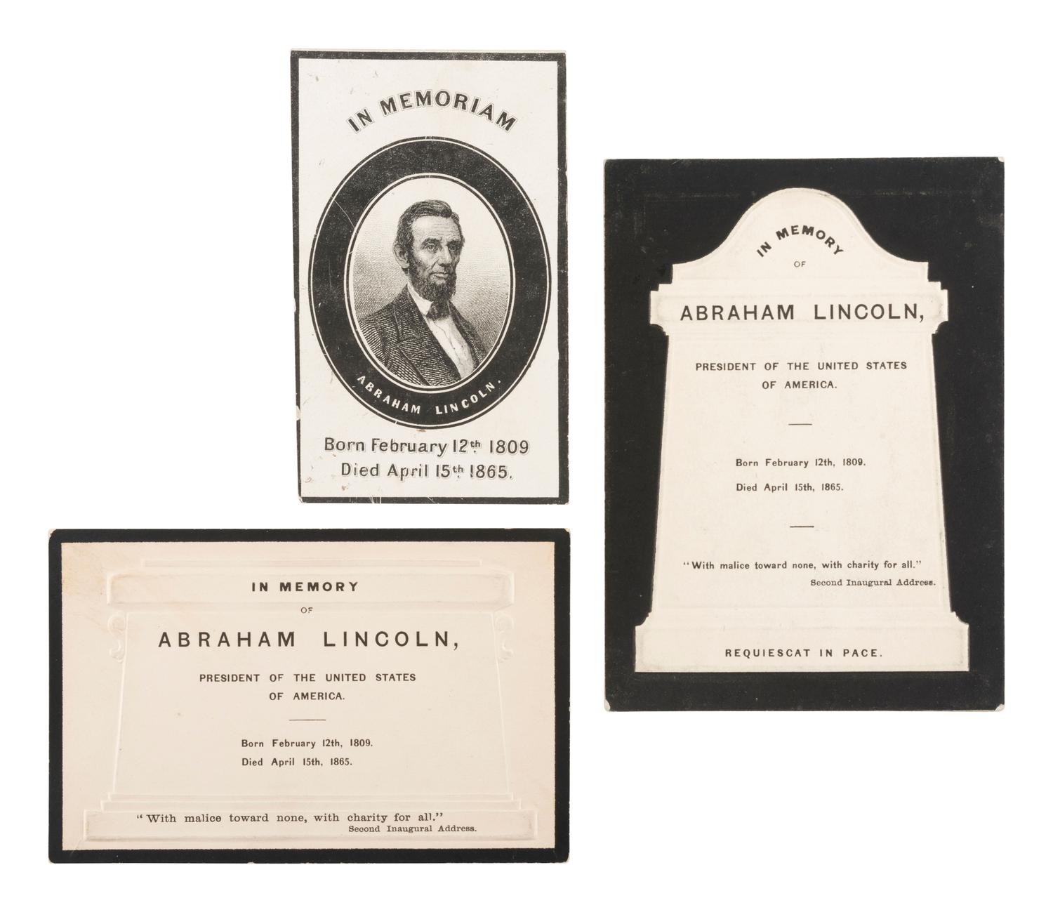 [LINCOLNIANA] Group of 3 Lincoln mourning items, comprising: