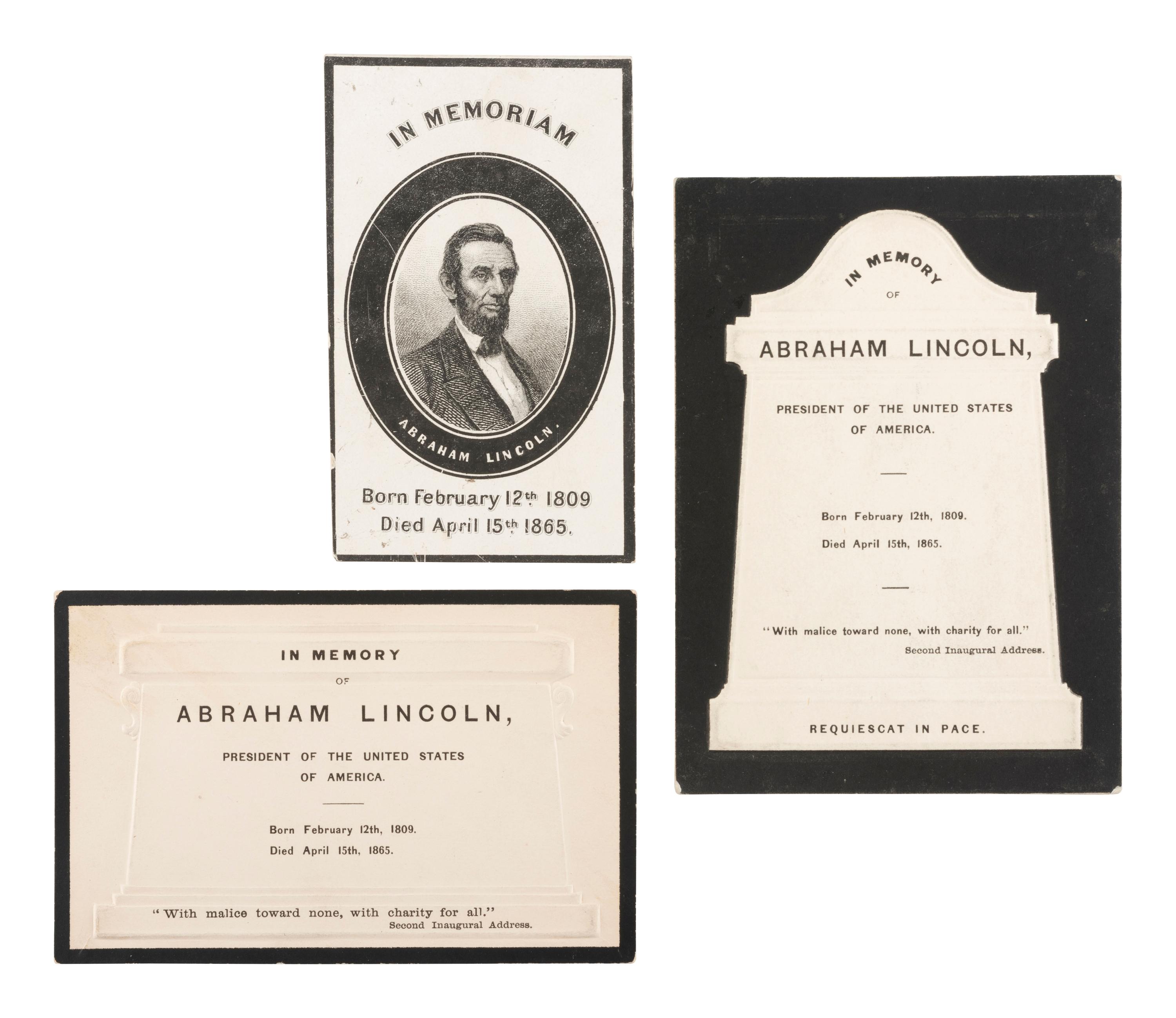 [LINCOLNIANA] Group of 3 Lincoln mourning items, comprising: