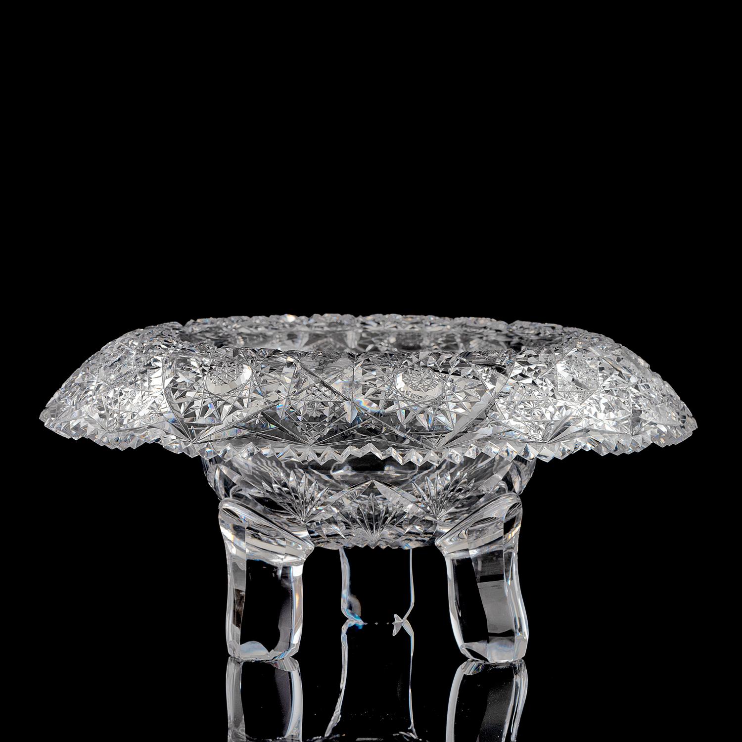 A Brilliant-Period Cut Glass "Bishop's Hat" Tripod Bowl