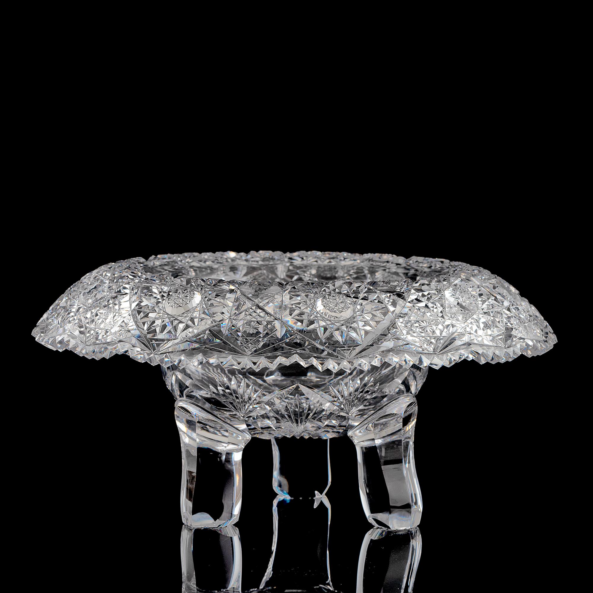 A Brilliant-Period Cut Glass "Bishop's Hat" Tripod Bowl