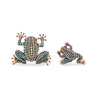 COLLECTION OF OPAL, DIAMOND AND RUBY FROG BROOCHES