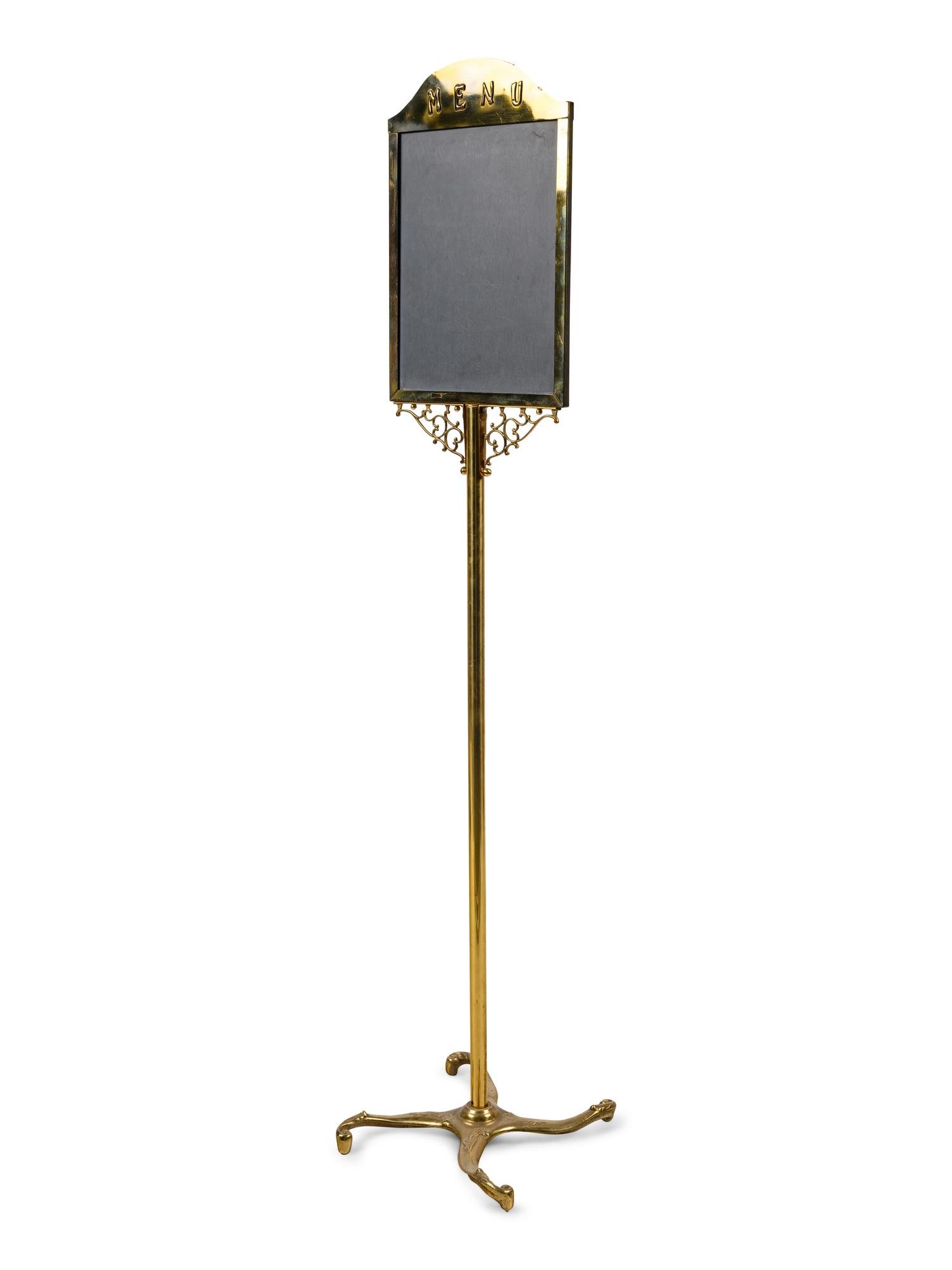 An American Cast Brass and Chalkboard Menu Stand