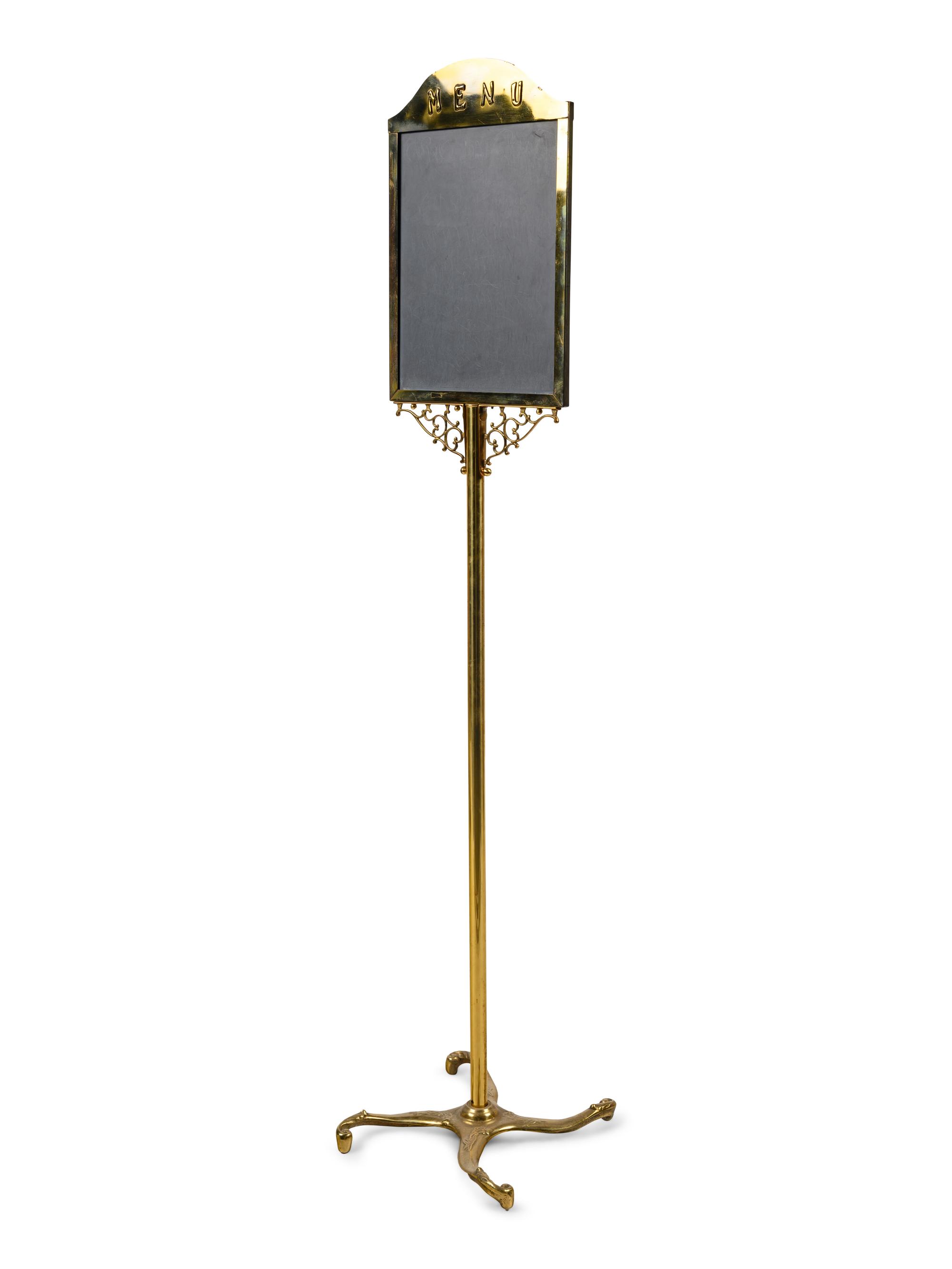 An American Cast Brass and Chalkboard Menu Stand