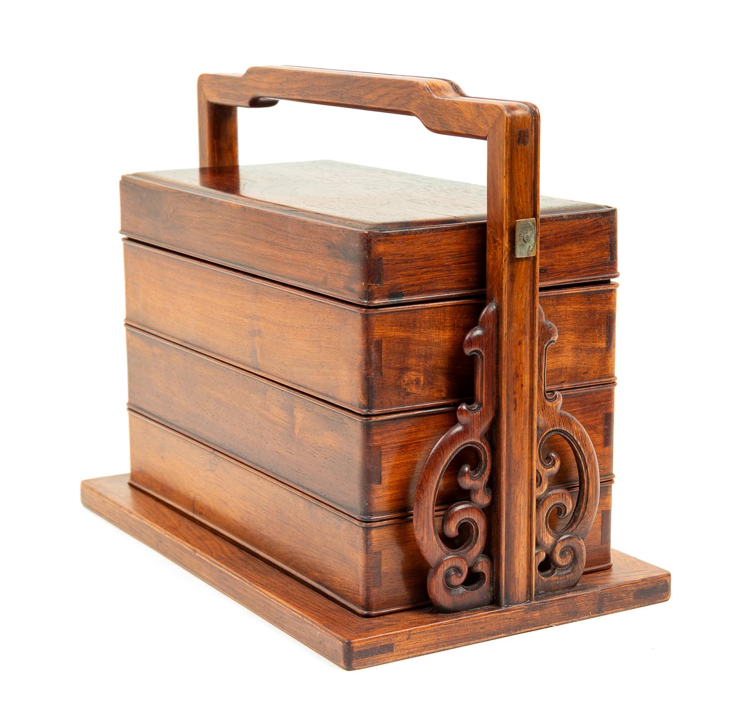 A Huanghuali Three-Tiered Picnic Box and Cover, Tihe Height 10 inches. — 20TH CENTURY