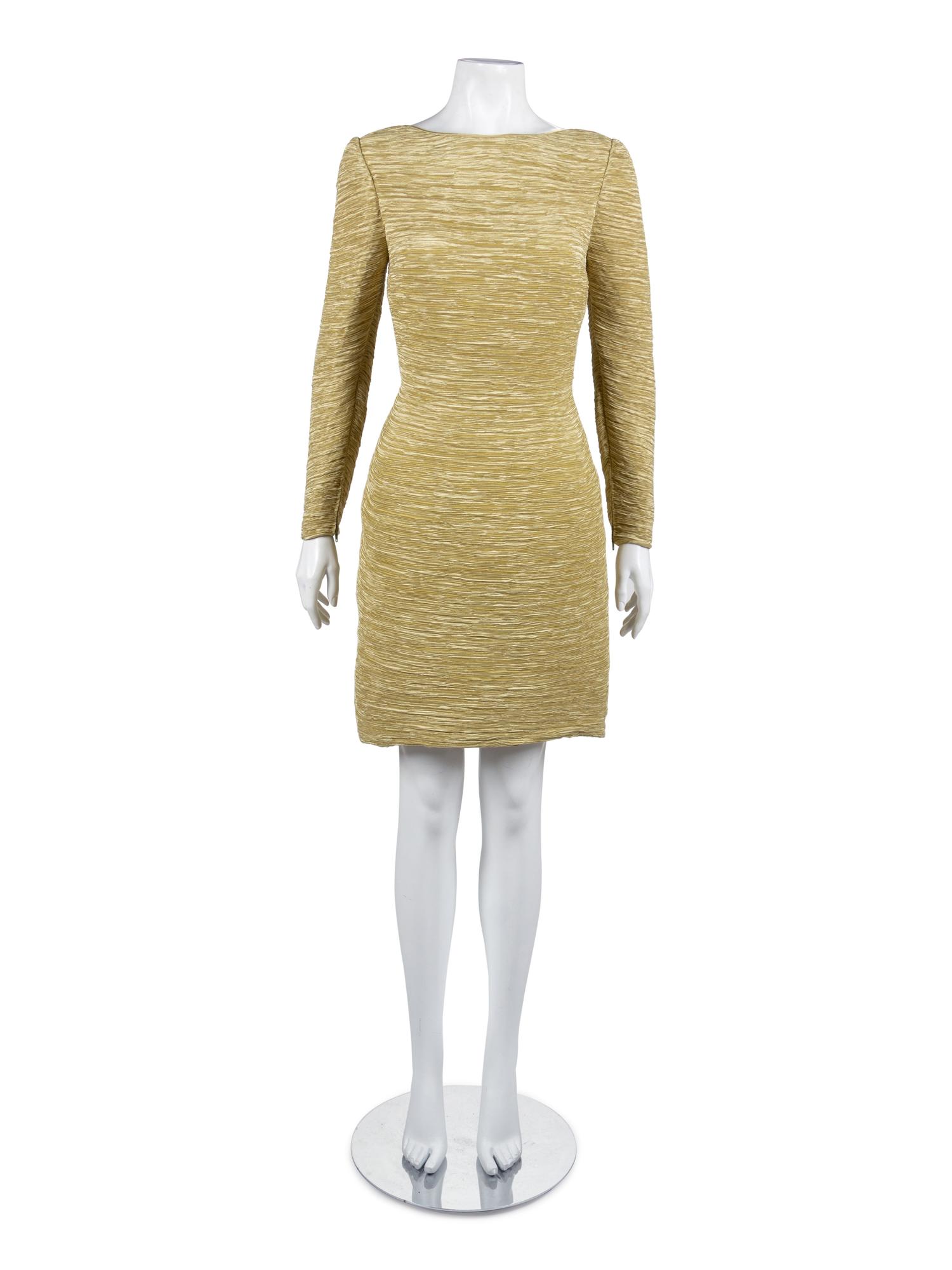 Mary McFadden Couture Gold Silk Dress & Lourdes Chavez Black Cocktail Dress, 1980s
