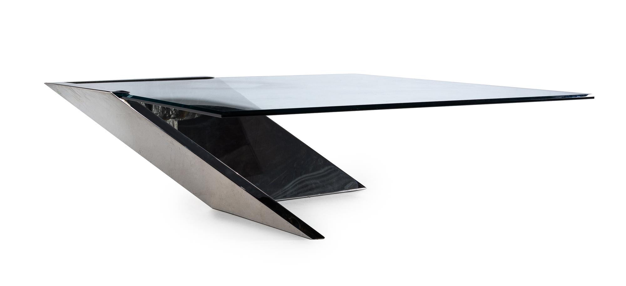 Brueton, c. 1985, a cantilevered cocktail table