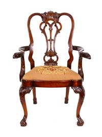 A George III Style Carved Mahogany Armchair — 20TH CENTURY