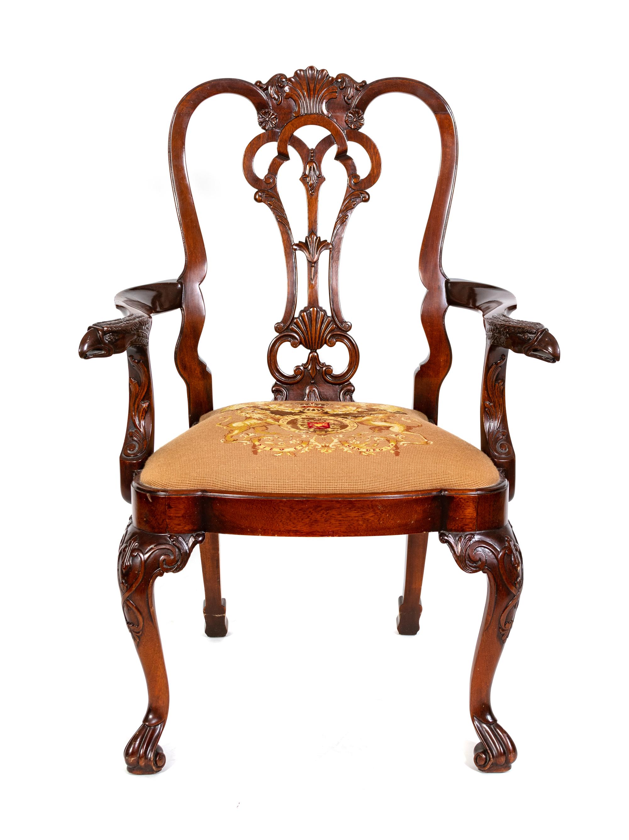 A George III Style Carved Mahogany Armchair — 20TH CENTURY