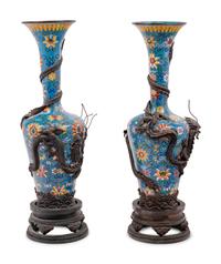 Two Pairs of Chinese Blue Ground Cloisonné Enameled 'Dragon' Vessels