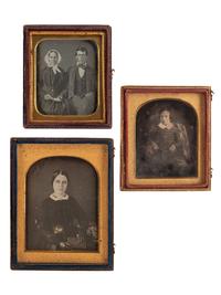 [EARLY PHOTOGRAPHY]. A group of 19 daguerreotype portraits of people with books, including:
