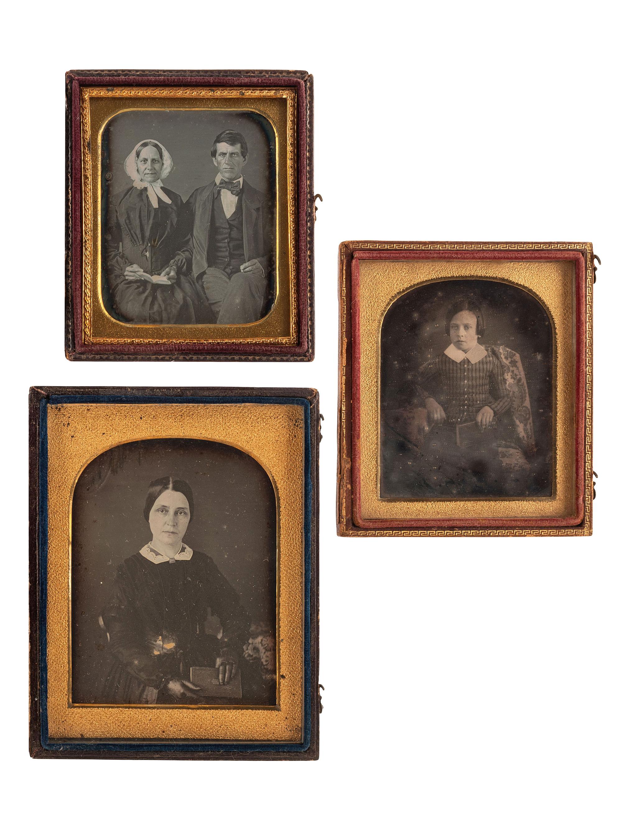 [EARLY PHOTOGRAPHY]. A group of 19 daguerreotype portraits of people with books, including:
